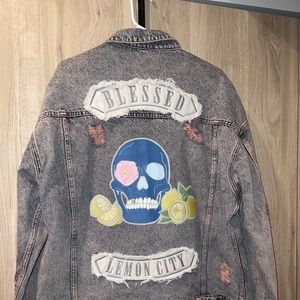 Authentic Alchemist Blessed Lemon City Distressed Denim Jacket Size XL
